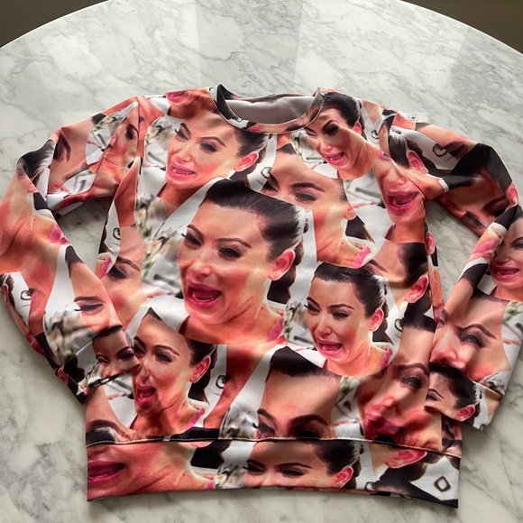 Unisex Kim Kardashian crying face sweatshirt, size Small - Picture 2 of 6